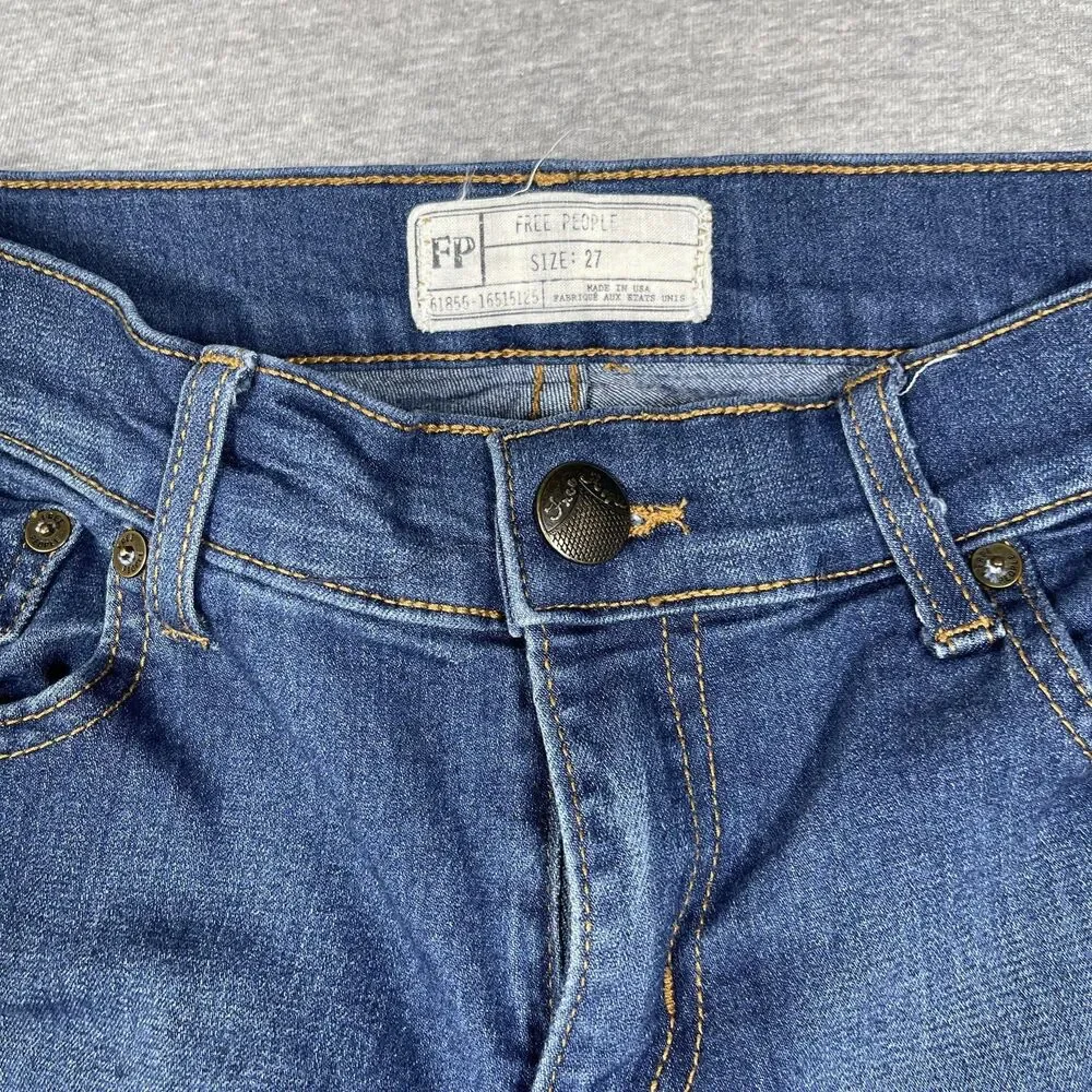 Free People Jeans Womens 27 Blue Flared Distressed Frayed Hem Bell Bottoms Y2K
